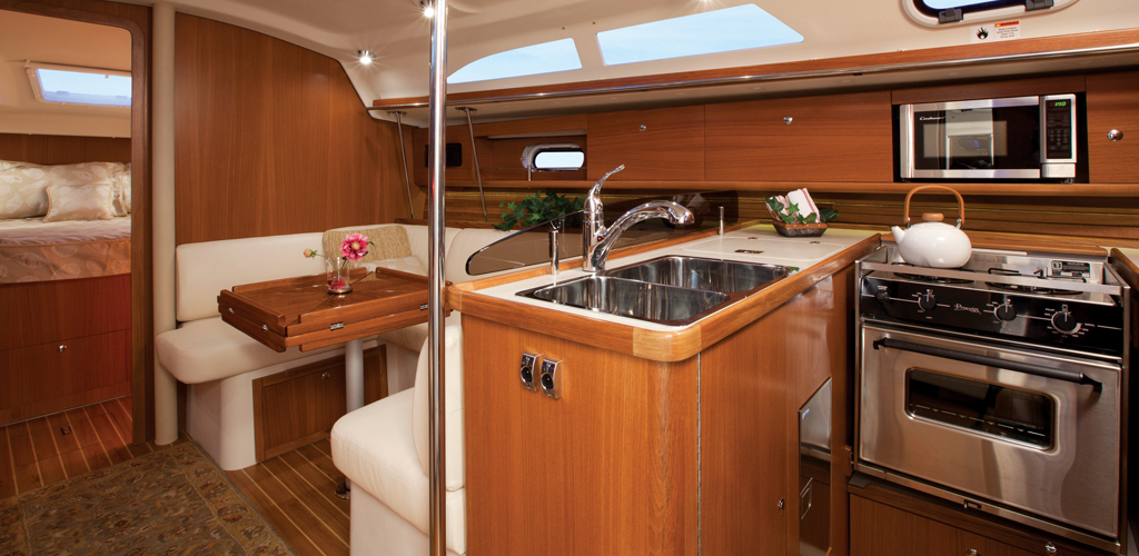 Catalina 355 galley and seating area